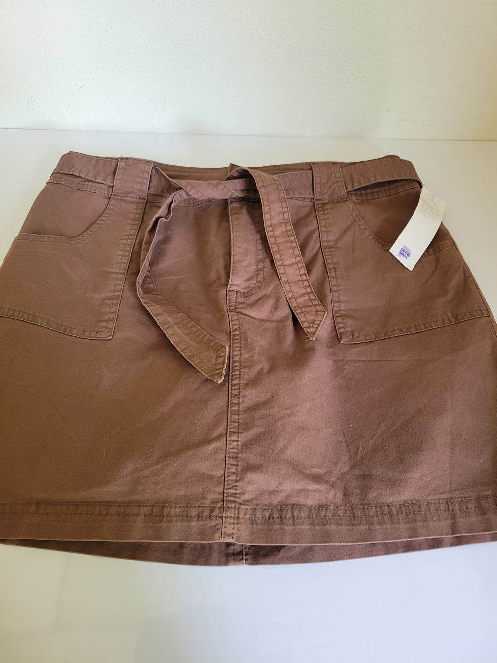 St. John's Bay Brown Cotton Tie-Waist Mini Skort